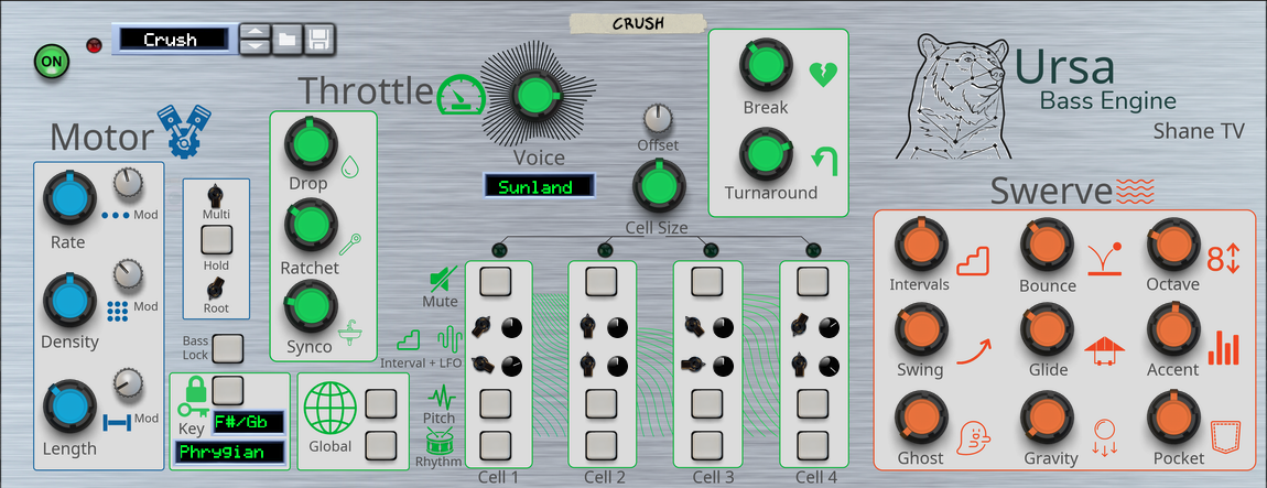 Ursa Bass Engine generative bassline player for Reason Rack creating humanized hip hop and electronic bass grooves. Ursa Bass Engine generative bassline player for Reason Rack creating humanized hip hop and electronic bass grooves.